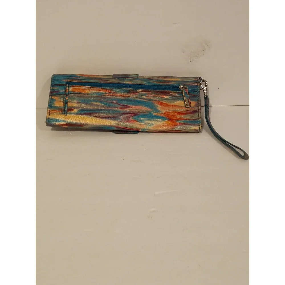 Multicolor Abstract Brushstroke Wristlet Clutch with Buckle Detail and ID Window